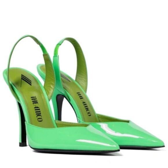 The Attico Lola Patent Leather Pointed Toe Slingback Pumps in Fluo Green Size 38 - Picture 1 of 15